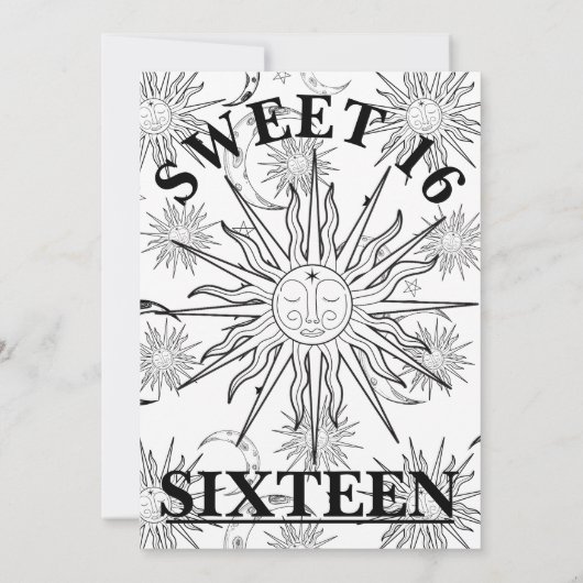 Zwart & Wit Whimsical Zon Celestial Sweet 16 Kaart (Achterkant)