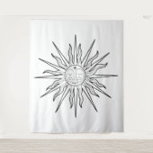 Zwart & Wit Whimsical Zon Hemels Achtergrond Wandkleed (Voorkant)