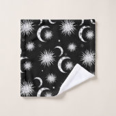 Zwart & Wit Whimsical Zon Maan & Sterren Bad Handdoek (Wasdoekje)