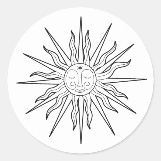 Zwart & Wit Whimsical Zon Verjaardag Ronde Sticker (Voorkant)