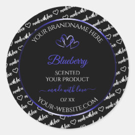 Zwart Wit Wide Koud Productlabels Blauwe Harten Ronde Sticker