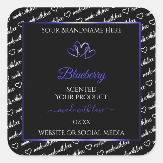 Zwart Wit Wide Koud Productlabels Blauwe Harten Vierkante Sticker (Voorkant)
