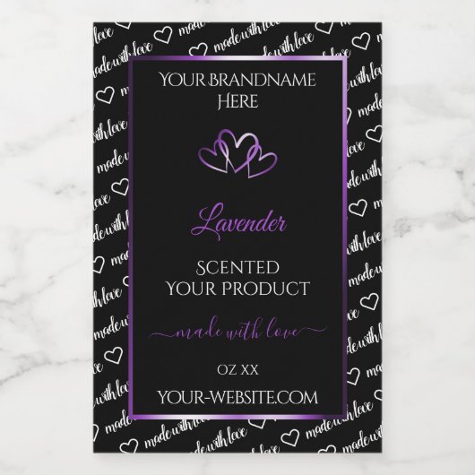 Zwart Wit Wide Wolk Etiket Paars Hart (Enkel label)