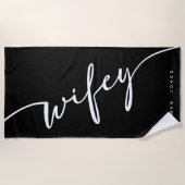 Zwart-wit Wifey Strandlaken, cadeau voor bruid Strandlaken (Voorkant)