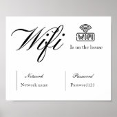 Zwart-wit WiFi-wachtwoord en netwerkteken Poster (Voorkant)
