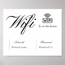 Zwart-wit WiFi-wachtwoord en netwerkteken Poster