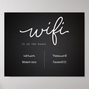 Zwart-wit WiFi-wachtwoord en netwerkteken Poster