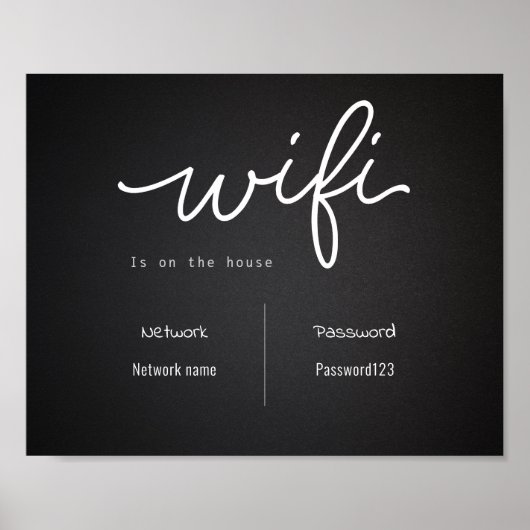 Zwart-wit WiFi-wachtwoord en netwerkteken Poster (Voorkant)