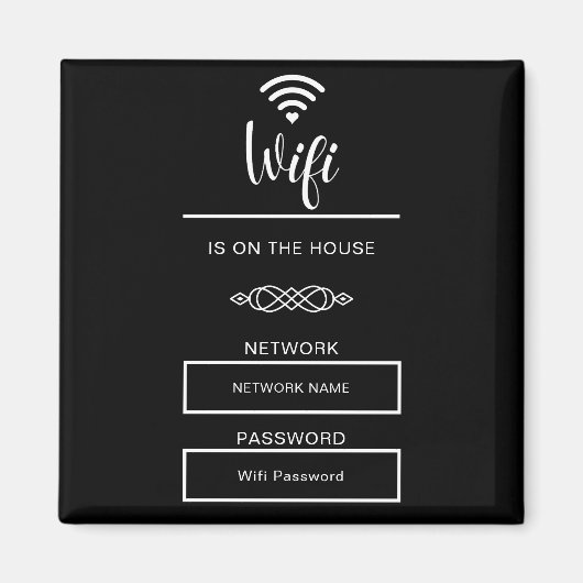 Zwart-wit wifi wachtwoord voor thuis magneet (Voorkant)