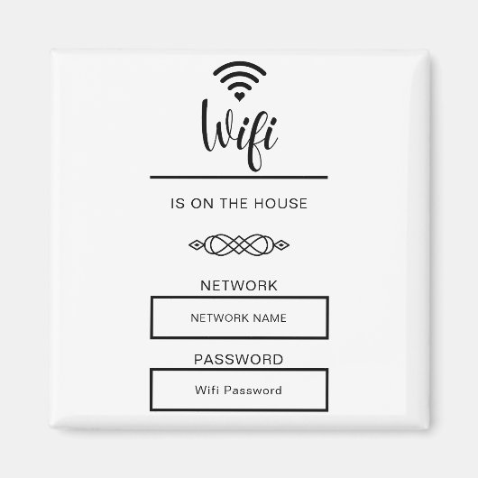 Zwart-wit wifi wachtwoord voor thuis magneet (Voorkant)