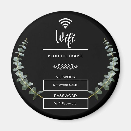 Zwart-wit wifi wachtwoord voor thuis magneet (Voorkant)