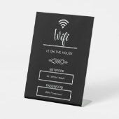 Zwart-wit wifi wachtwoord voor thuis reclamebord met voetstuk (Voorkant)