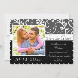 Zwart-Wit Wijnranken Foto Save the Date Kaart