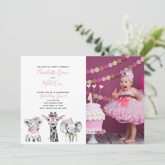 Zwart Wit Wild Een Meisje's Eerste Verjaardag Foto Kaart (Staand voorkant)