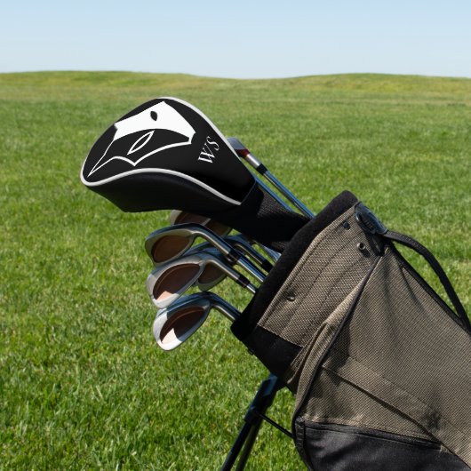 Zwart-wit Wild Fox Head Monogram Initiaal Golfheadcover (Insitu)