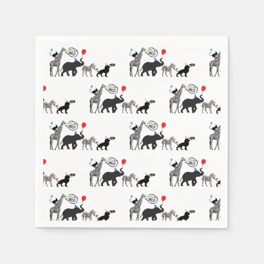 Zwart wit wild party dier verjaardag servet (Voorkant)