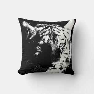 Zwart & Wit Wild Tiger Eyes Pop Art Kussen