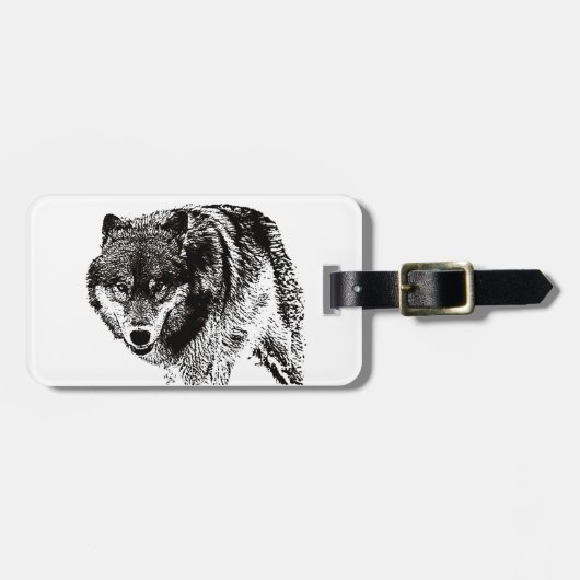 Zwart & Wit Wild Wolf Reistas Bagagelabel (Voorkant horizontaal)