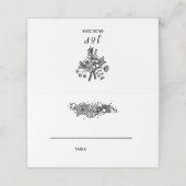 Zwart-wit Wildbloemen Gevouwen Place Card Plaatskaartje (Buitenkant ongevouwen)