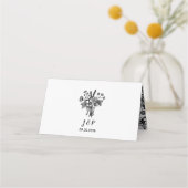 Zwart-wit Wildbloemen Gevouwen Place Card Plaatskaartje (Achterkant)
