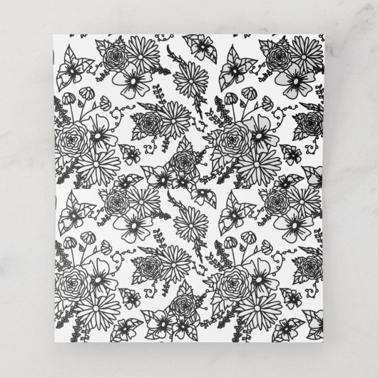 Zwart-wit Wildbloemen Gevouwen Place Card Plaatskaartje (Binnenkant ongevouwen)