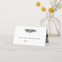 Zwart-wit Wildbloemen Gevouwen Place Card