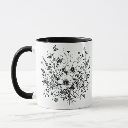 Zwart-wit Wildbloemen Mok (Links)