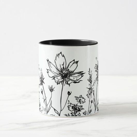 Zwart-wit Wildbloemen Mok (Midden)