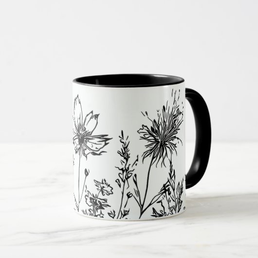 Zwart-wit Wildbloemen Mok (Voorkant rechts)