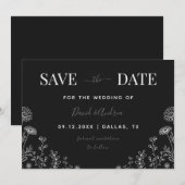 Zwart/Wit | Wildbloemen Natuur laat Herfst Save The Date (Voorkant / Achterkant)