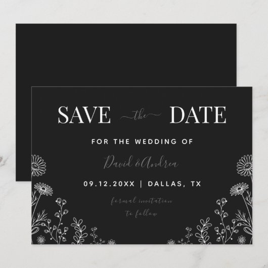 Zwart/Wit | Wildbloemen Natuur laat Herfst Save The Date (Voorkant / Achterkant)