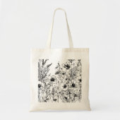 Zwart-wit Wildbloemen Tote Bag (Voorkant)
