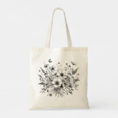 Zwart-wit Wildbloemen Tote Bag (Achterkant)