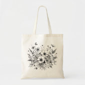 Zwart-wit Wildbloemen Tote Bag (Voorkant)