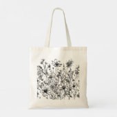 Zwart-wit Wildbloemen Tote Bag (Achterkant)