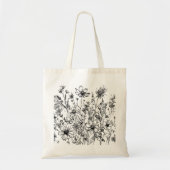 Zwart-wit Wildbloemen Tote Bag (Voorkant)