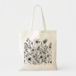 Zwart-wit Wildbloemen Tote Bag