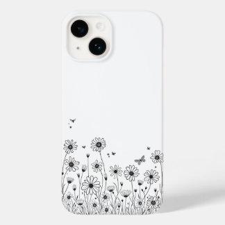 Zwart-wit wilde bloem iPhone 14 Hoesjes
