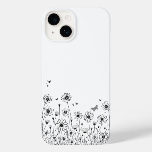 Zwart-wit wilde bloem iPhone 14 Hoesjes (Achterkant)