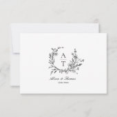 Zwart & Wit Wilde Bloem Monogram Details Kaart (Achterkant)