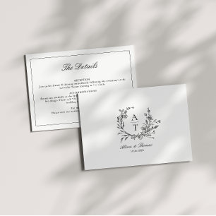 Zwart & Wit Wilde Bloem Monogram Details Kaart