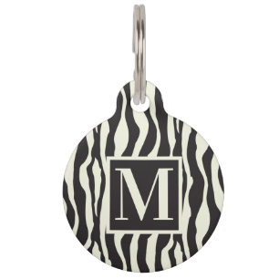 Zwart-wit Wilde Exotische Zebra Afdrukmonogram Huisdierpenning