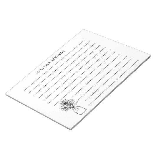 Zwart-wit Wildflower Aangepaste naam Lined Notitieblok (Schuin)