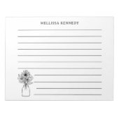 Zwart-wit Wildflower Aangepaste naam Lined Notitieblok (Voorkant)