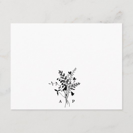 Zwart & Wit Wildflower Boeket Bruiloft Details Informatiekaartje (Achterkant)