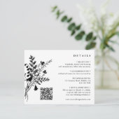 Zwart & Wit Wildflower Boeket Bruiloft Details Informatiekaartje (Staand voorkant)