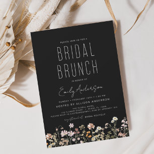 Zwart Wit Wildflower Bridal Brunch Uitnodiging