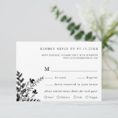 Zwart & Wit Wildflower Bruiloft Maaltijd Keuze RSVP Kaartje (Staand voorkant)