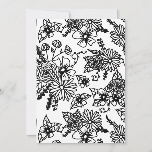 Zwart-wit Wildflower bruiloft uitnodiging (Achterkant)