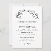 Zwart-wit Wildflower bruiloft uitnodiging (Voorkant)